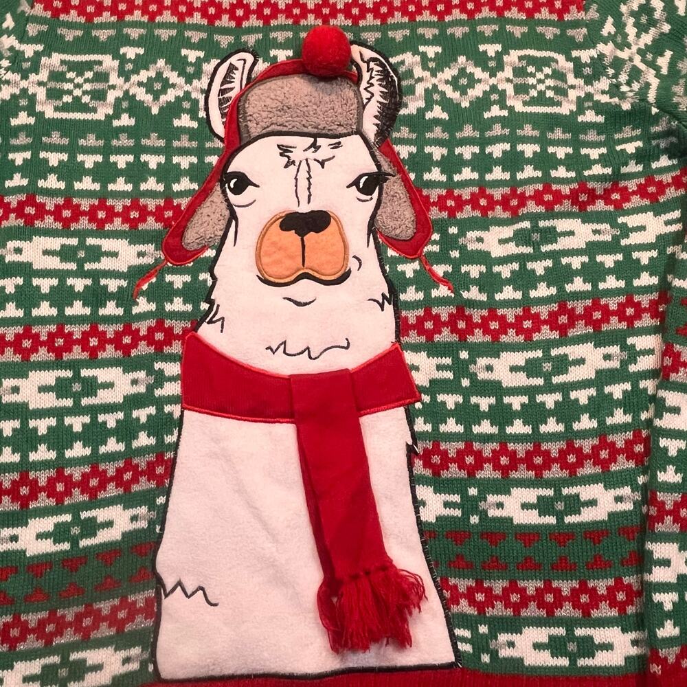 CRAZY FUN LLAMA CHRISTMAS SWEATER Women XL Bells Winter‎ Scarf Hat Ugly Sweater